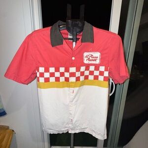Toy Story Disney Red and White Pizza Planet Men's Shirt